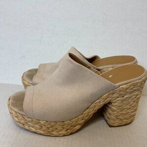 Lulu's Platform Sandals 11 Cream-Beige Woven Platform Block Heel